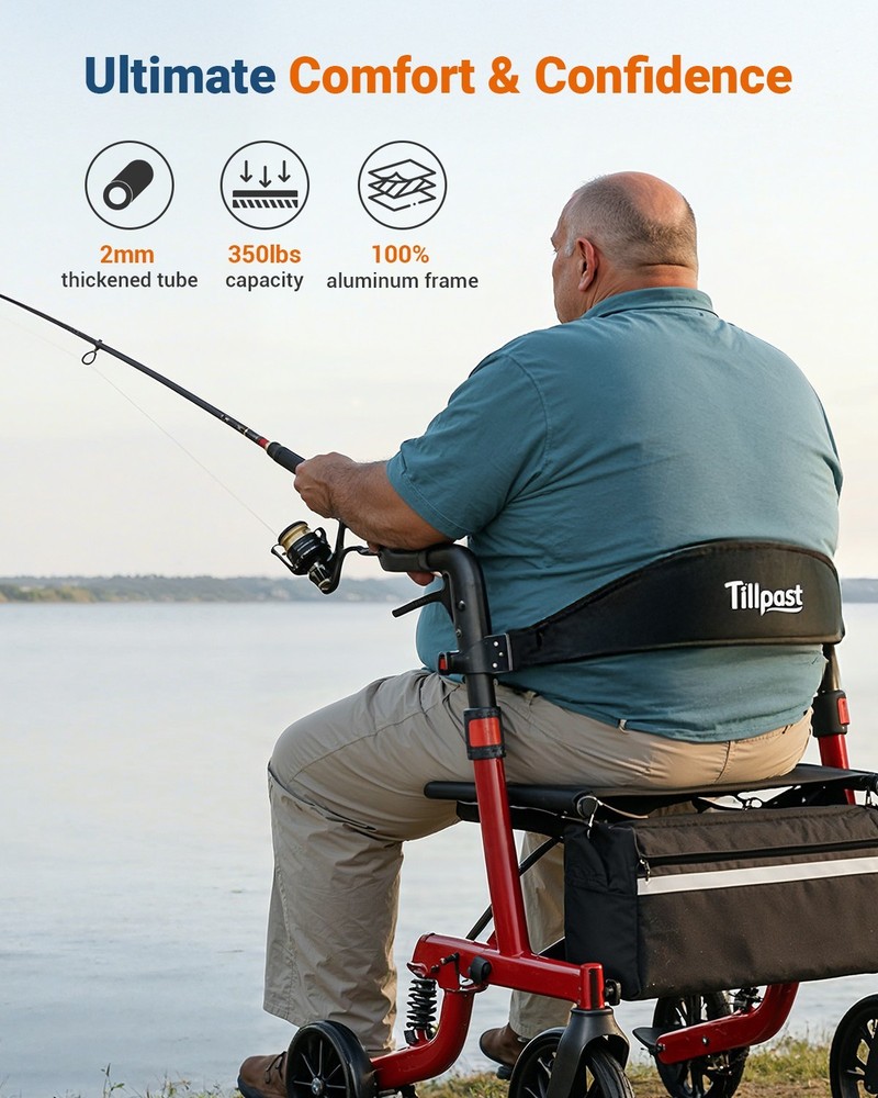 Seniors Walker Rollator Safe Foldable Adjustable Shock-Absorbing for All Terrain