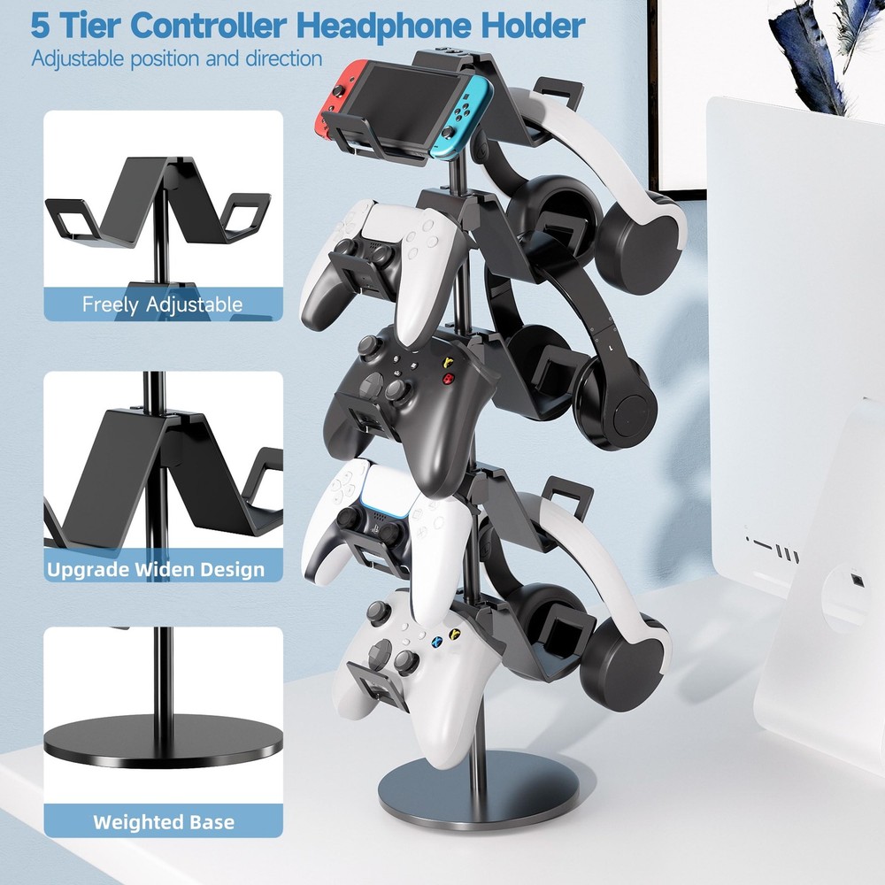 Controller Stand,5 Tier Controller Headphone Holder for Universal Headsets an...