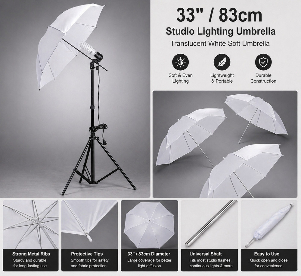 33" 83cm Studio Flash Translucent White Soft Umbrella