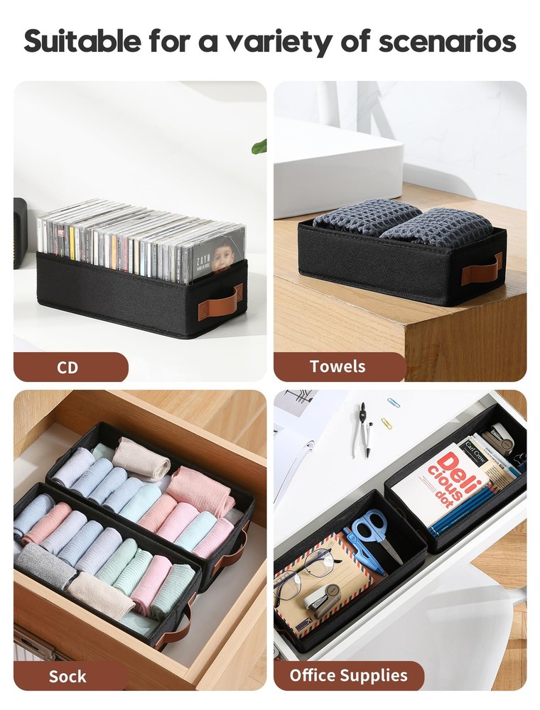 6 PCS Black CD Storage Boxes Case Holder Foldable Cabinets Handle Organizer