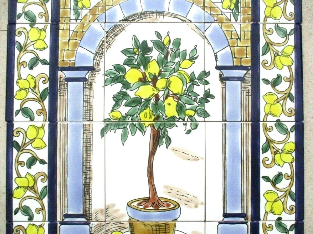 Ceramic tile art Mosaic wall mural Lemon Tree floral BACKSPLASH  18" x 24"