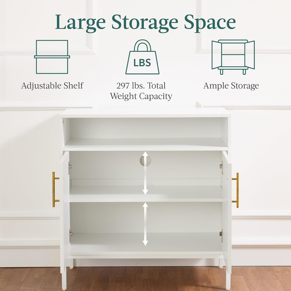 White Rattan Sideboard Buffet Cabinet - Stylish Accent Console Table