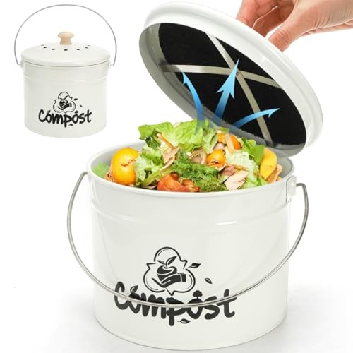 Small Kitchen Compost Bin, 1 Gallon Odorless Composter Container, Food Waste