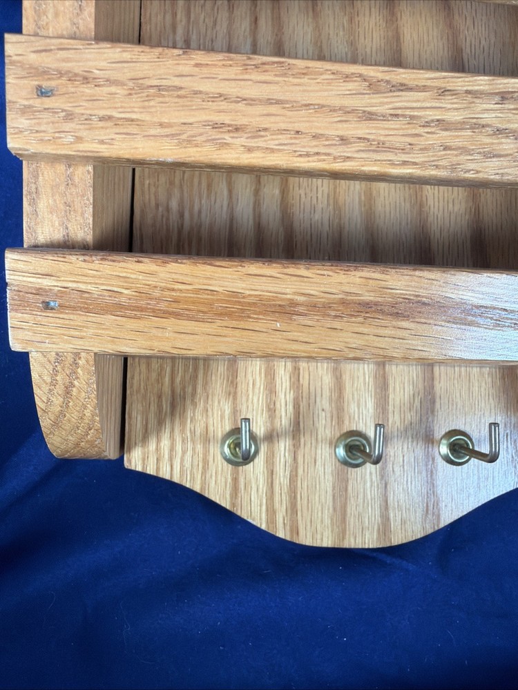 Oak Wood Mail Organizer And Three Key Storage Decor