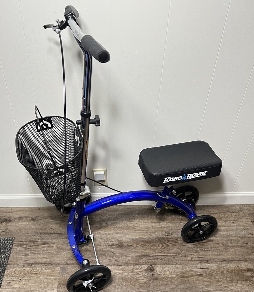 KneeRover  Steerable Knee Cycle Walker Scooter Crutch W/ basket- Blue Adjustable