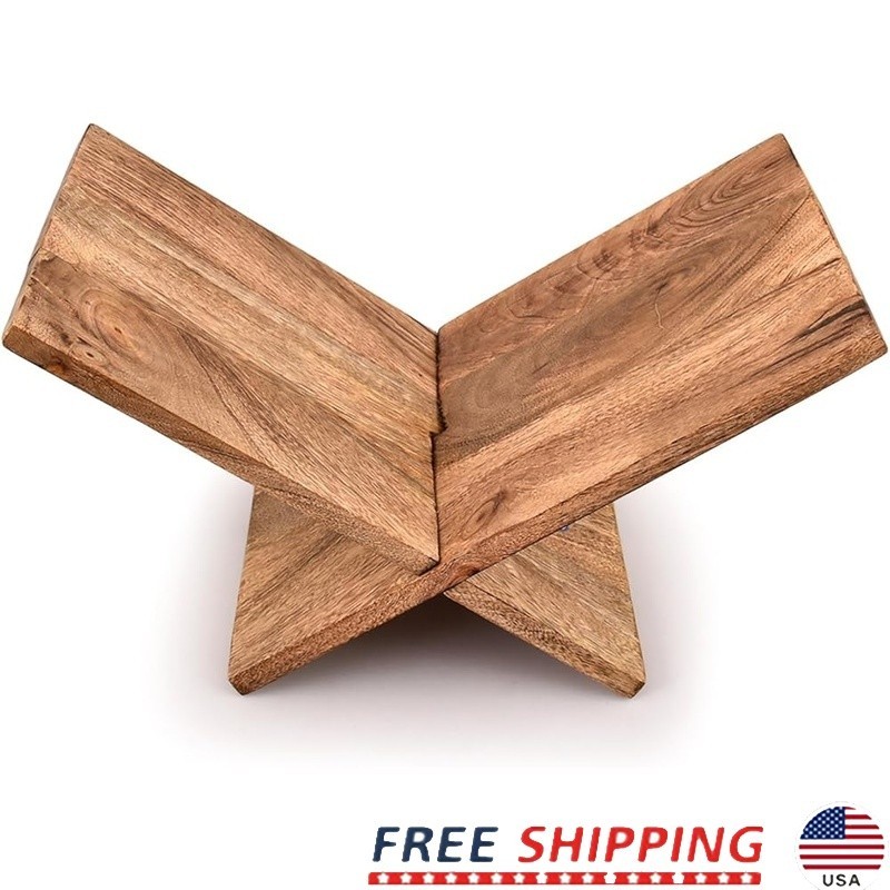 Handmade Mango Wood Decorative Book Holder Stand Kitchen Study Office Display US