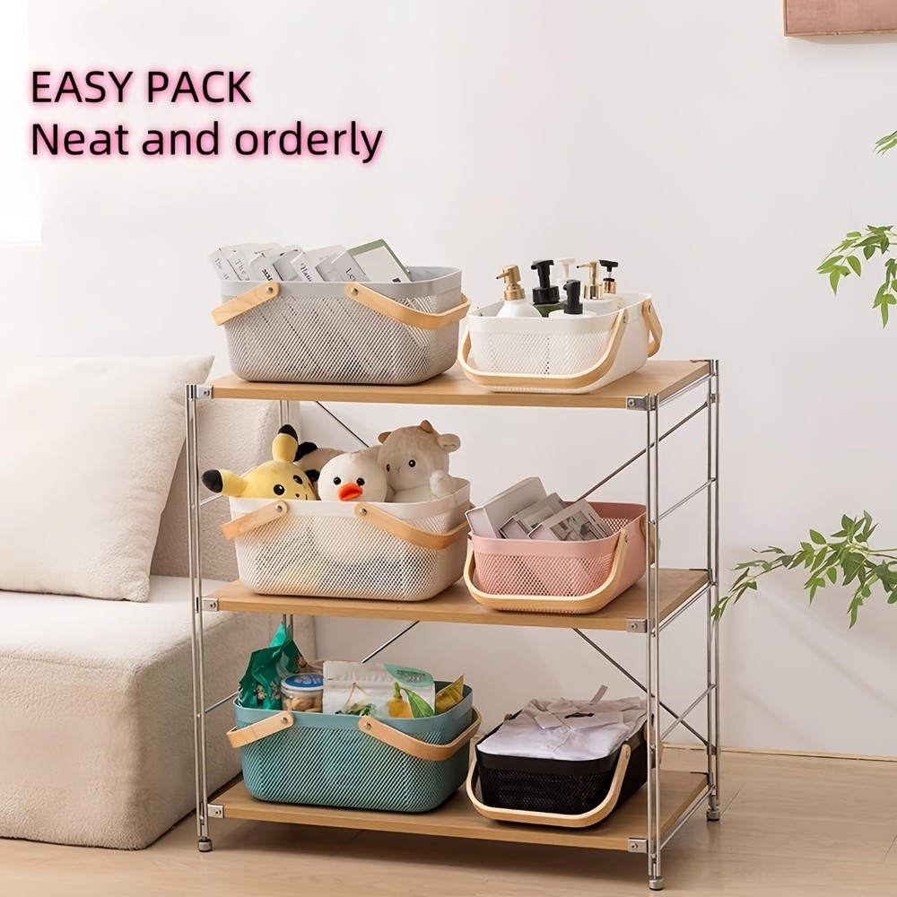 3pcs Collapsible Wooden Handle Plastic Harvest Basket - Rectangular Garden St...