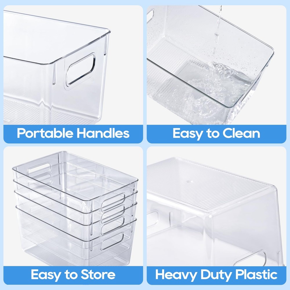 New Best JollyPack 4 Pack Clear Plastic Storage Bins, Pantry Organizers and with