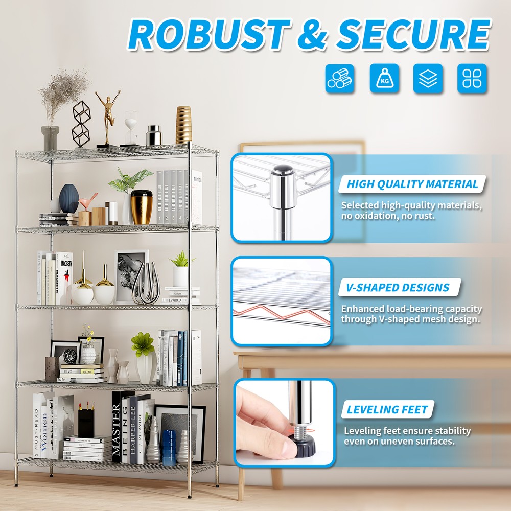 Simple Deluxe Heavy Duty Shelving Unit Wire Metal Stackable Storage 5-Tier Shelf