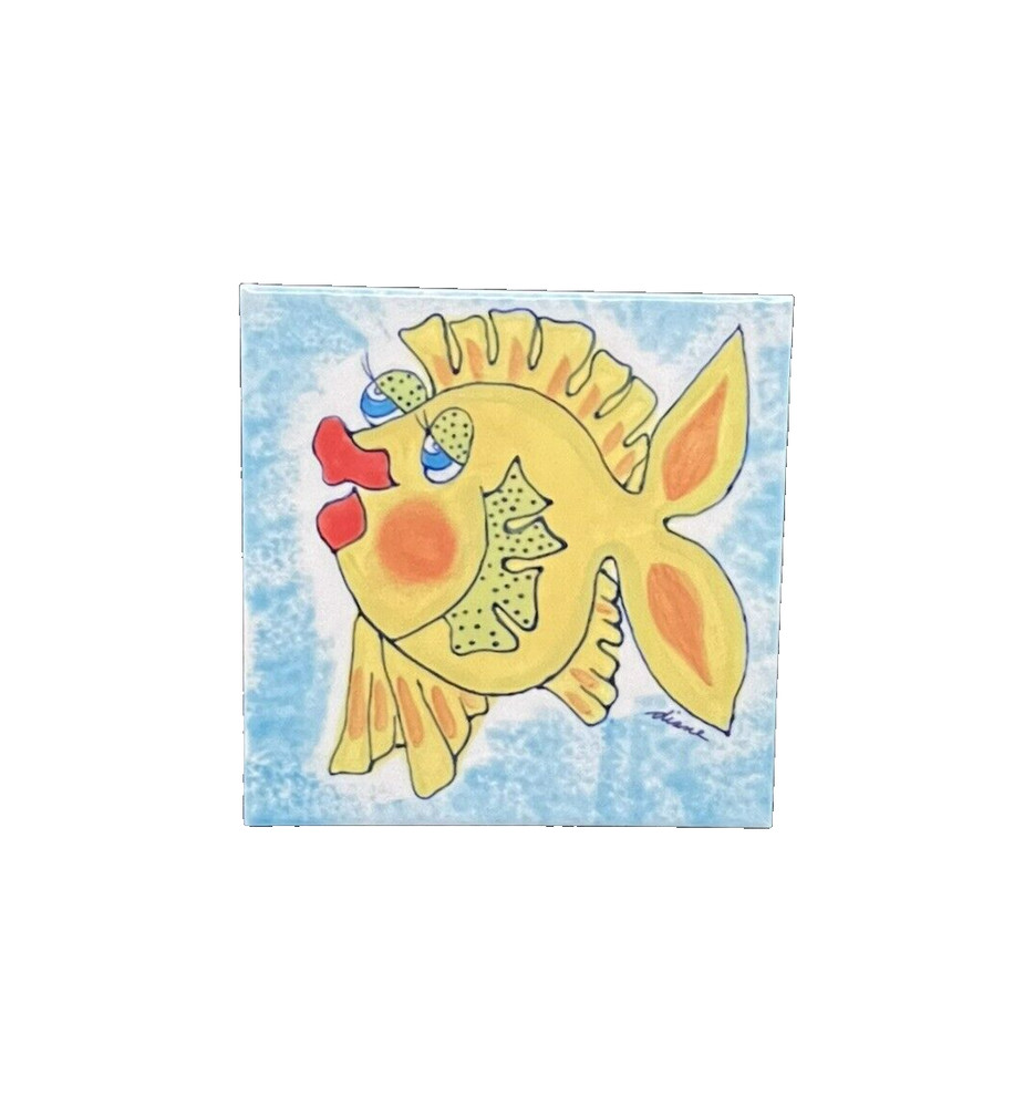 Diane Artware Ceramic Yellow Fish 6x6 Wall Tile Trivet