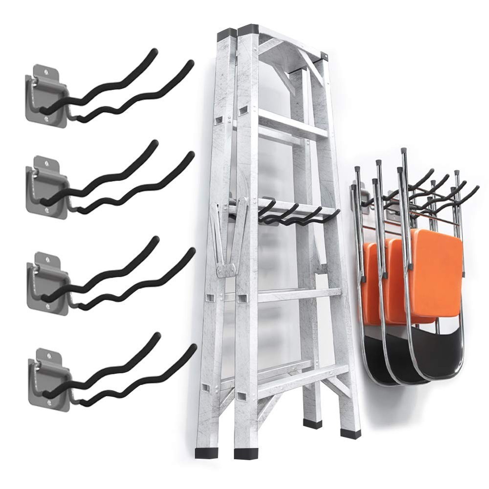 Garage Hooks Tool Organizer, 4 Pack Heavy Duty Steel 12" Wave Hooks, Wall Mount