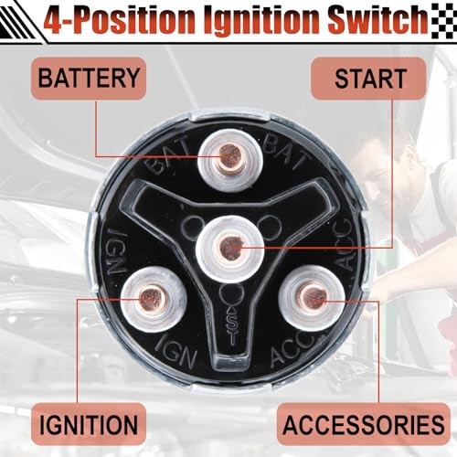 Ignition Switch with Key, Universal Ignition Key Switch, 12V 4 Position