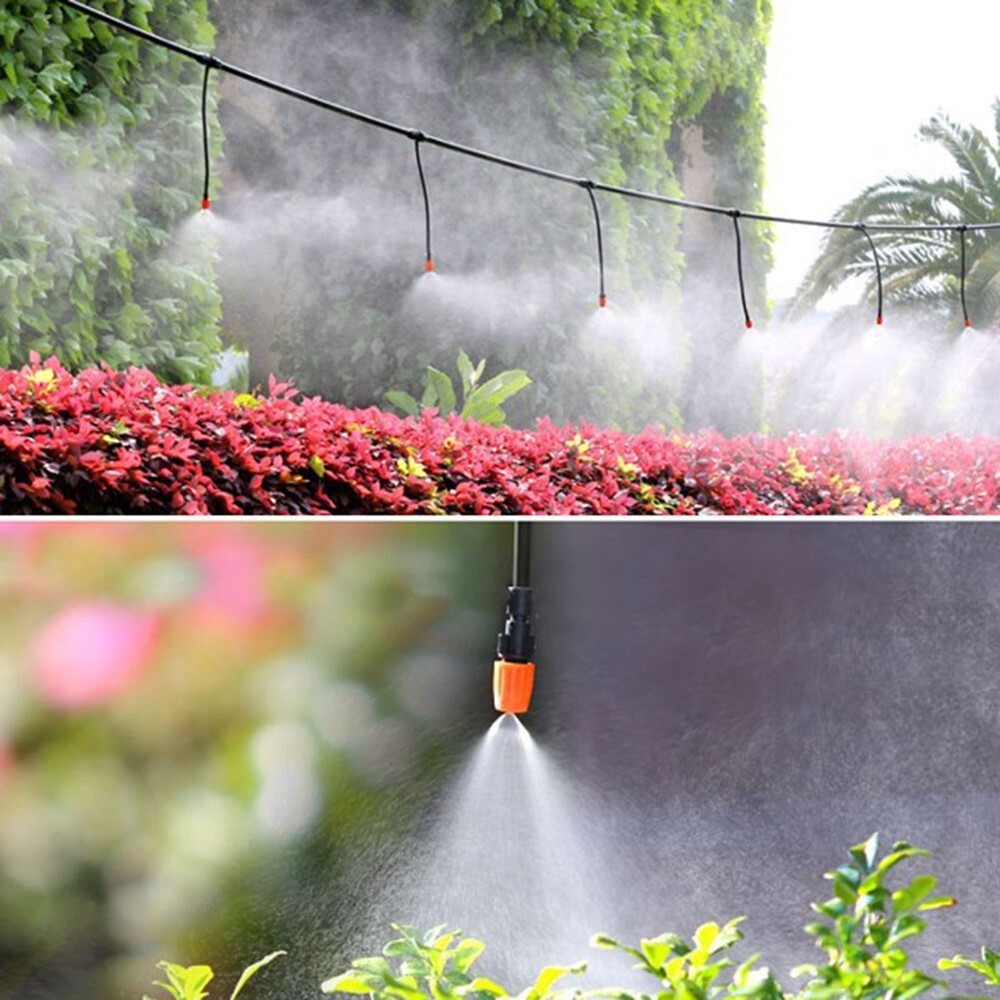 20/50pcs Single Orange Adjustable Atomizing Nozzle With Connector + 4/7 Pipe Tee