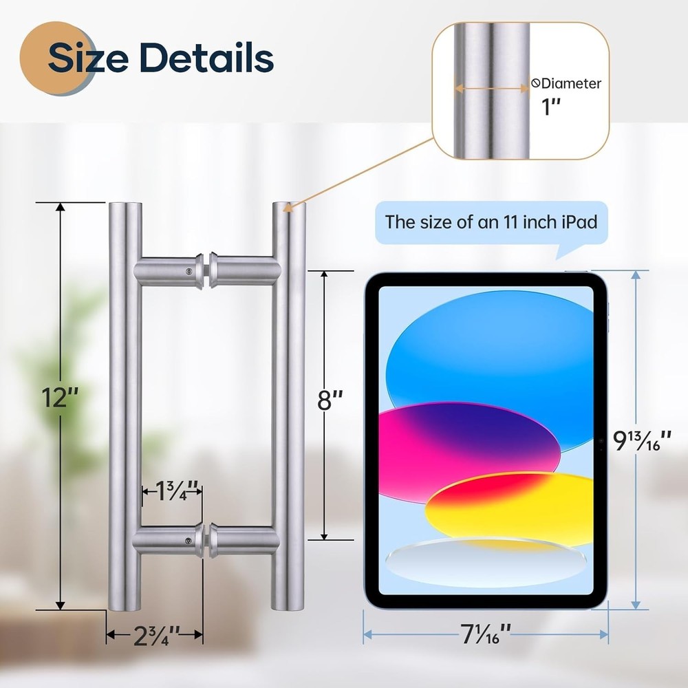 2 Pack EaseLife 12" Stainless Steel Double Sided Push Pull Door Handle,