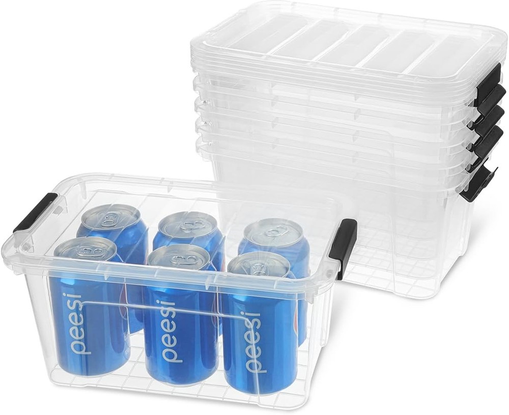 Stackable Plastic Storage Bins with Lids - 6 Pack