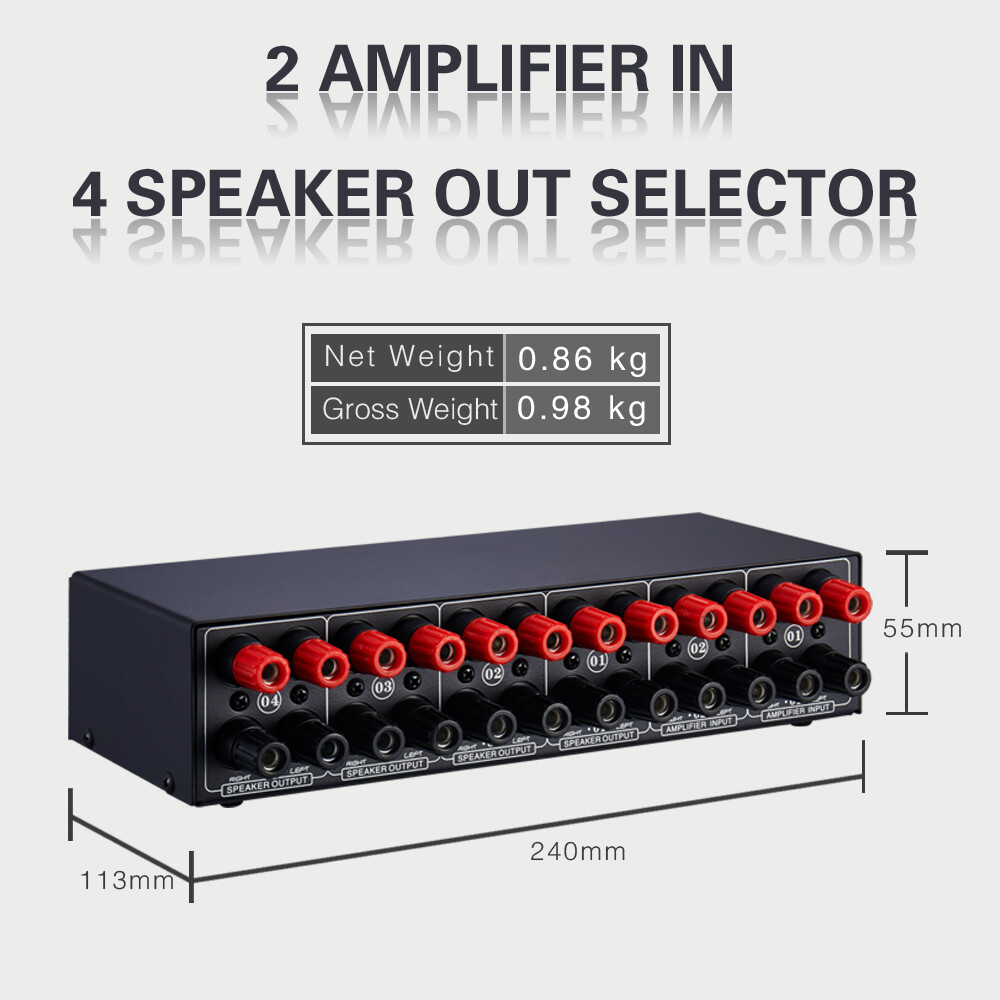 Amplifier Speaker Splitter Stereo Audio Switcher Box Selector 2IN-4OUT Passive