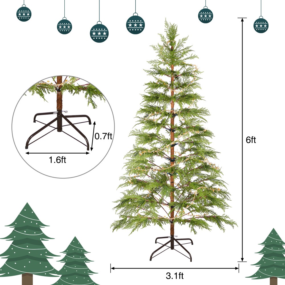 6 FT Artificial Full Christmas Tree Includes LED Lights Xmas Decoration