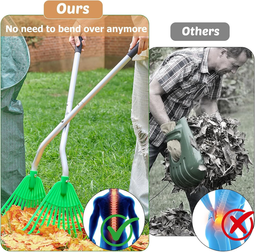 Leaf Grabber Rake,Leaves Collector Tool with Long Handle,Efficient Leaf Picker U