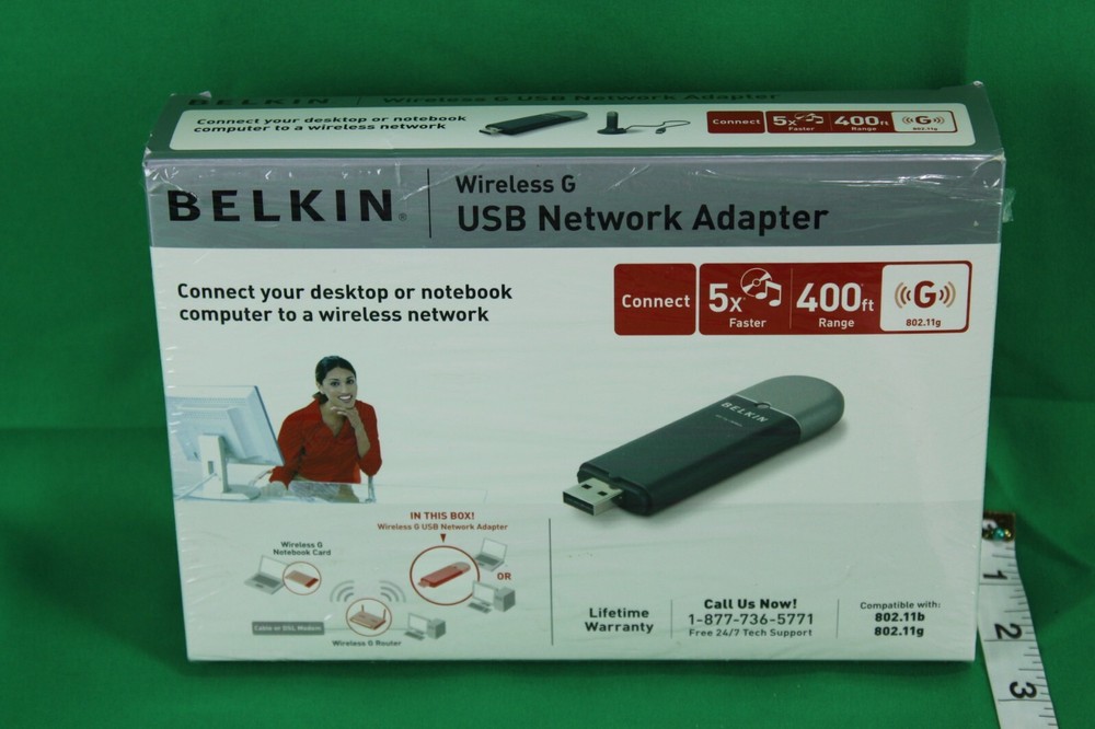 NEW OPEN BOX BELKIN USB WIRELESS ADAPTER G COMPLETE WITH STAND SOFTWARE MANUAL