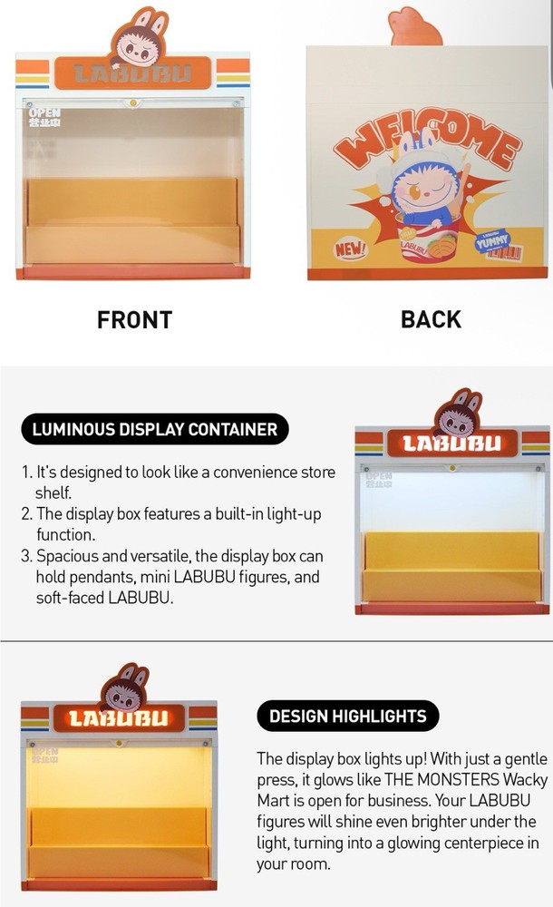 Authentic THE MONSTERS Labubu Wacky Mart Series - Display Container (Lights)