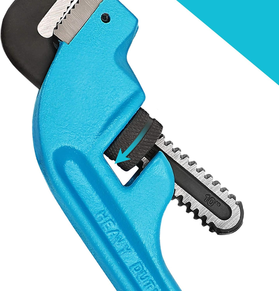10-Inch Offset Pipe Wrench, Heavy Duty End Pipe Wrench, Cast Iron Handle, Adjust