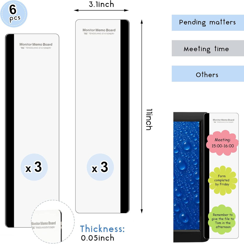 6-Piece Sticky Note Holder for Computer Monitors - Memo Board for Home & Office