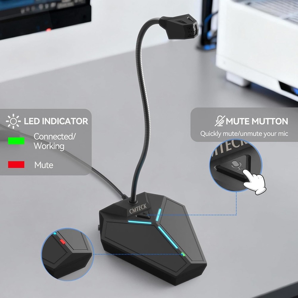 High-Performance USB Desktop Microphone with 6ft Cable - Perfect for Recordings