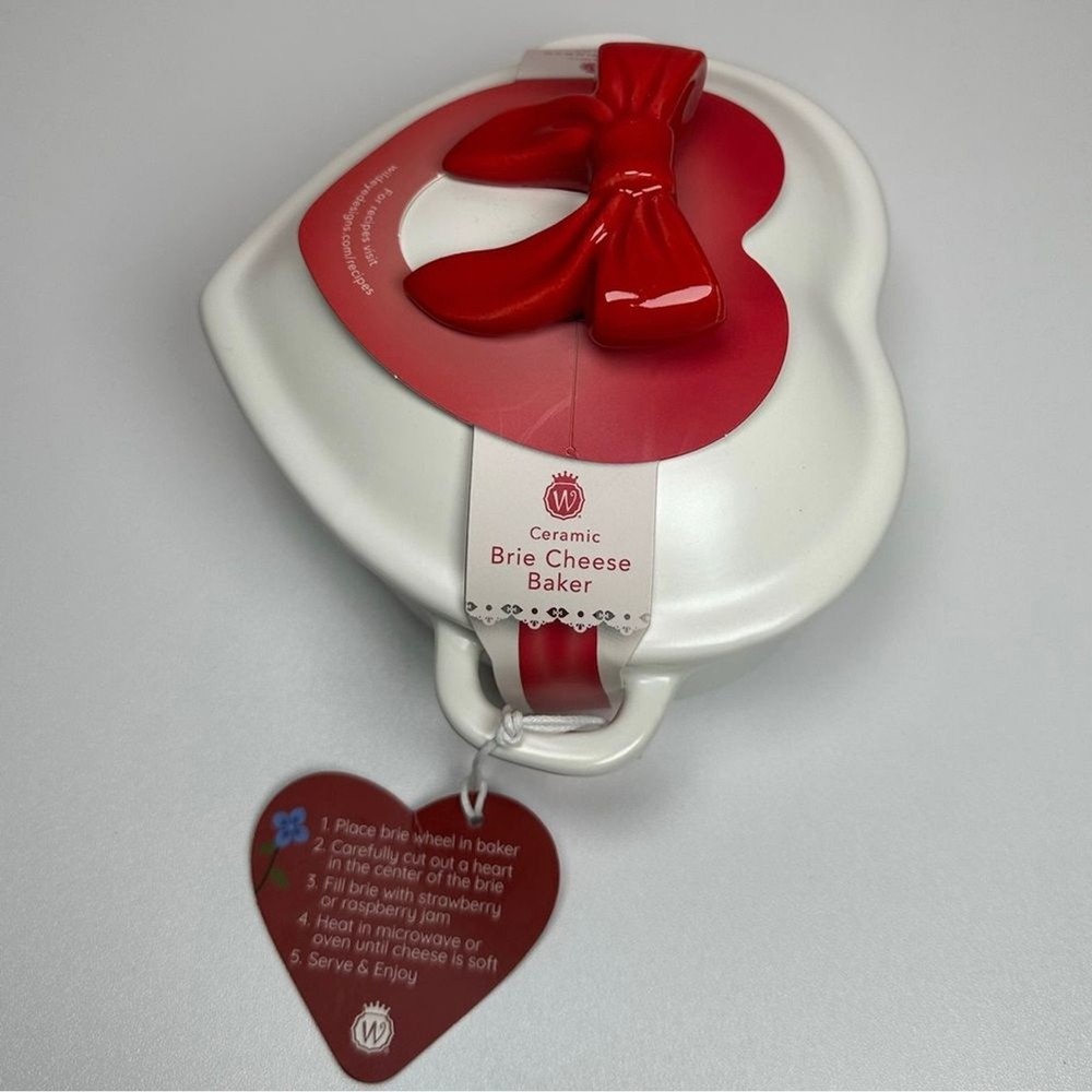 Heart-Shaped Brie Cheese Baker with Red Bow
