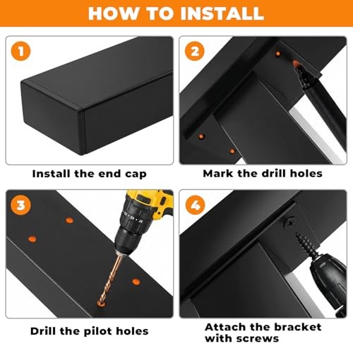 4FT Stainless Steel Black Handrail for Cable Railing System, Rectangular Flat