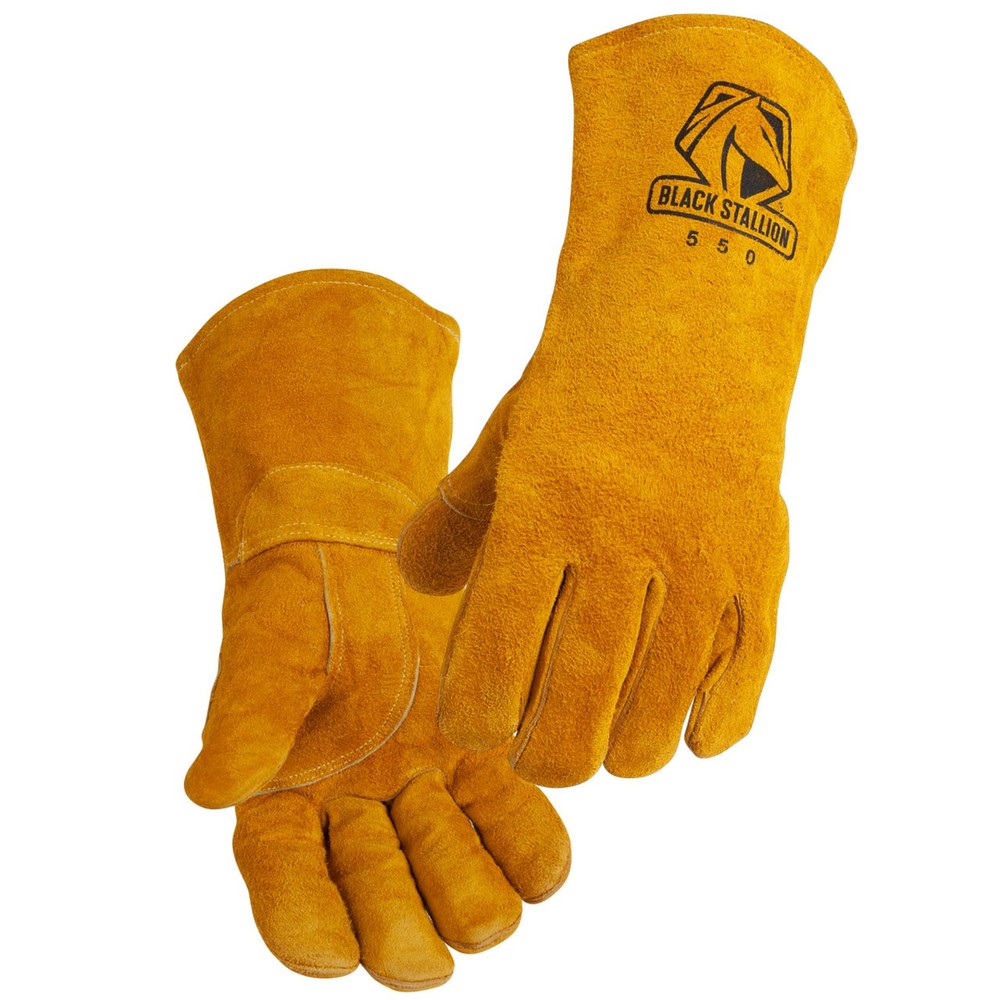 Black Stallion 550 Split Cowhide Stick Welding Gloves with Pull Tab, Large