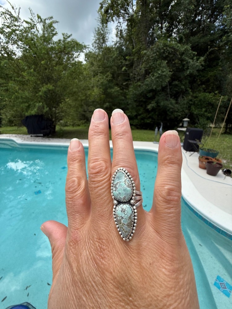 Artisan Starfox Varasite Turquoise Sterling Silver Double Stone Statement Ring
