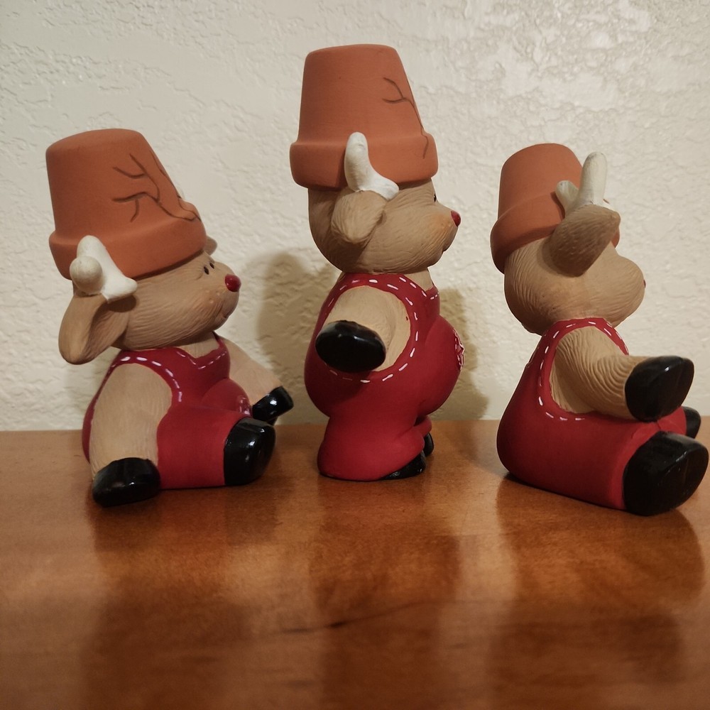 3 Crack Pot Reindeer Ceramic Bisque Painted