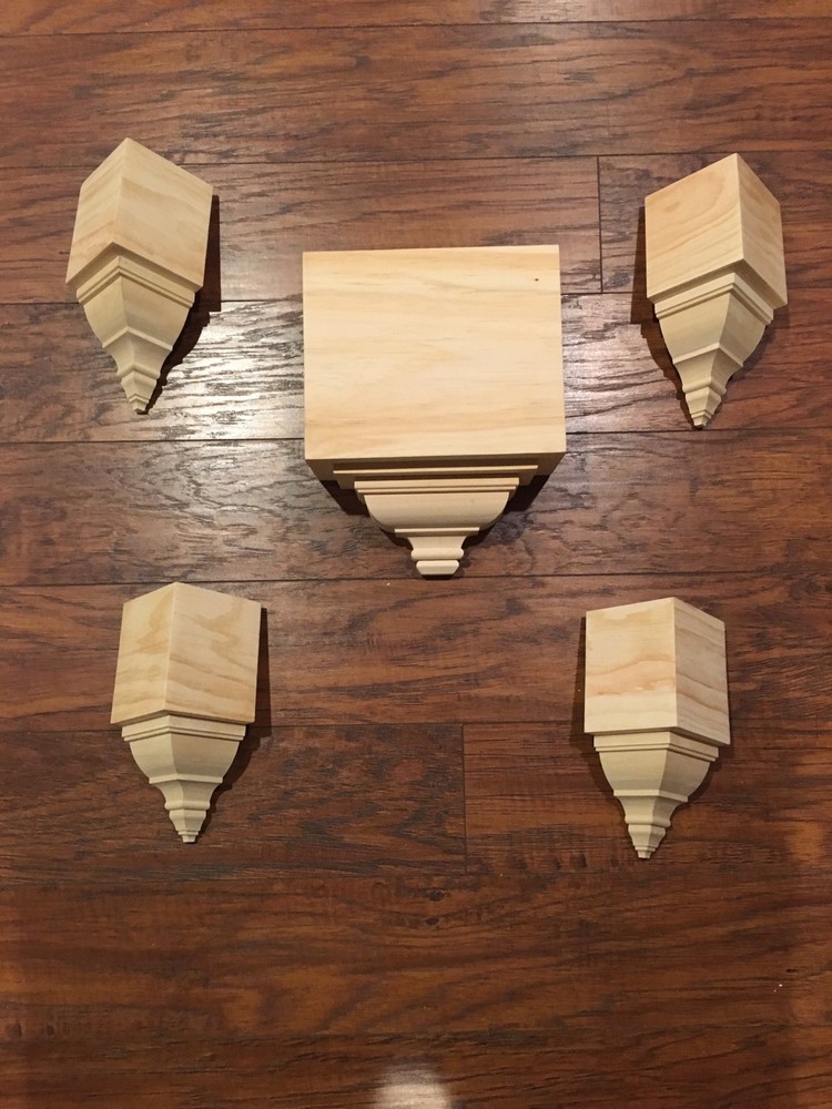 Crown Molding Corners Bare pine 5 Assorted Blocks for 4 5/8" transition