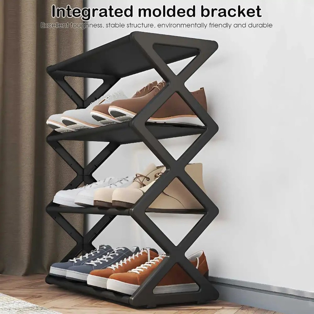 4 Tier X-Type Shoe Rack Dustproof Storage Shelf Entryway Organizer Space Saving