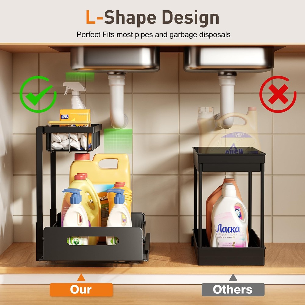 Under Sink Organizer 2 Packmetal Pull Out Cabinet Organizer Shelfkitchen Bathroo