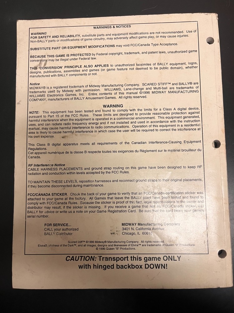 ORIGINAL-BALLY-SCARED STIFF-OPERATORS HANDBOOK 1996