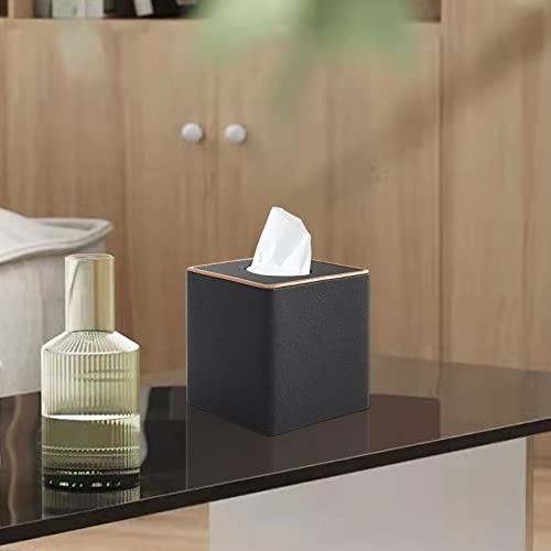 Linen Square Tissue Box Cover,Cube Tissue Box Black Linen Texture