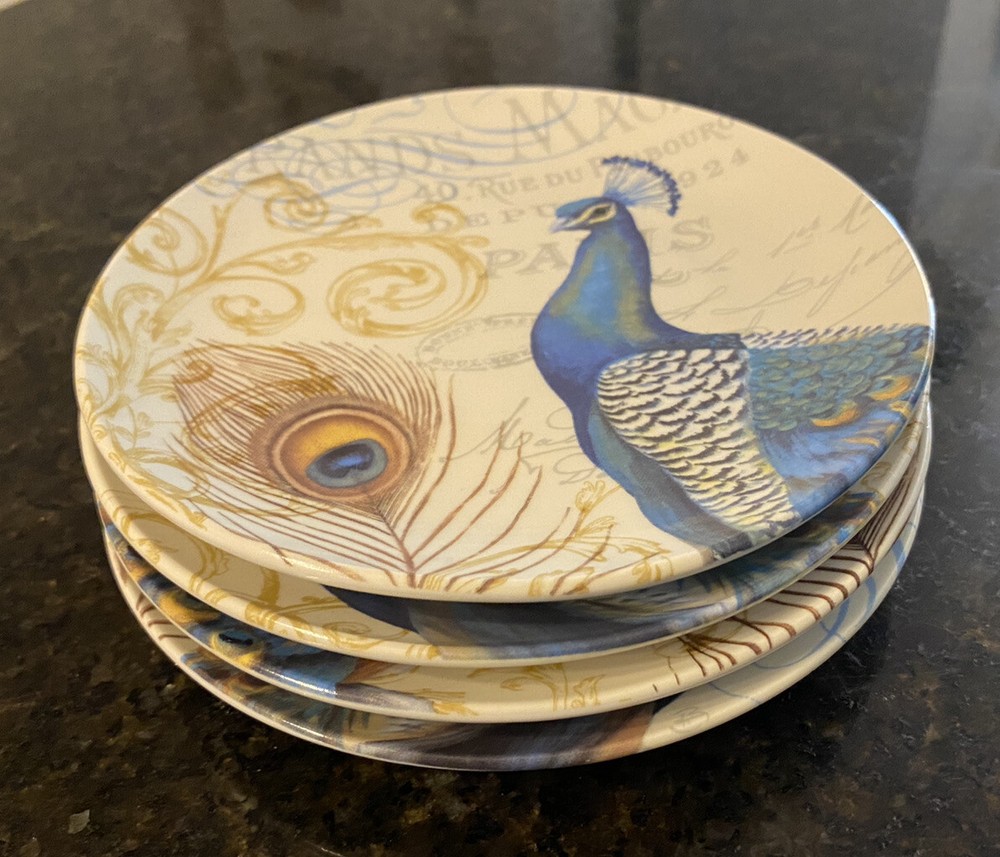 (4) Peacock Blue Prima Design Paris Appetizer Dessert Bread Bollywood MINT