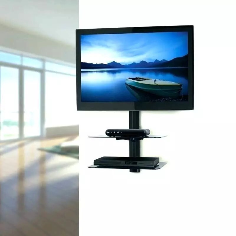 Adjustable Dual Shelf Wall Mount for TV Component Cable Box Consoles DVD Bracket