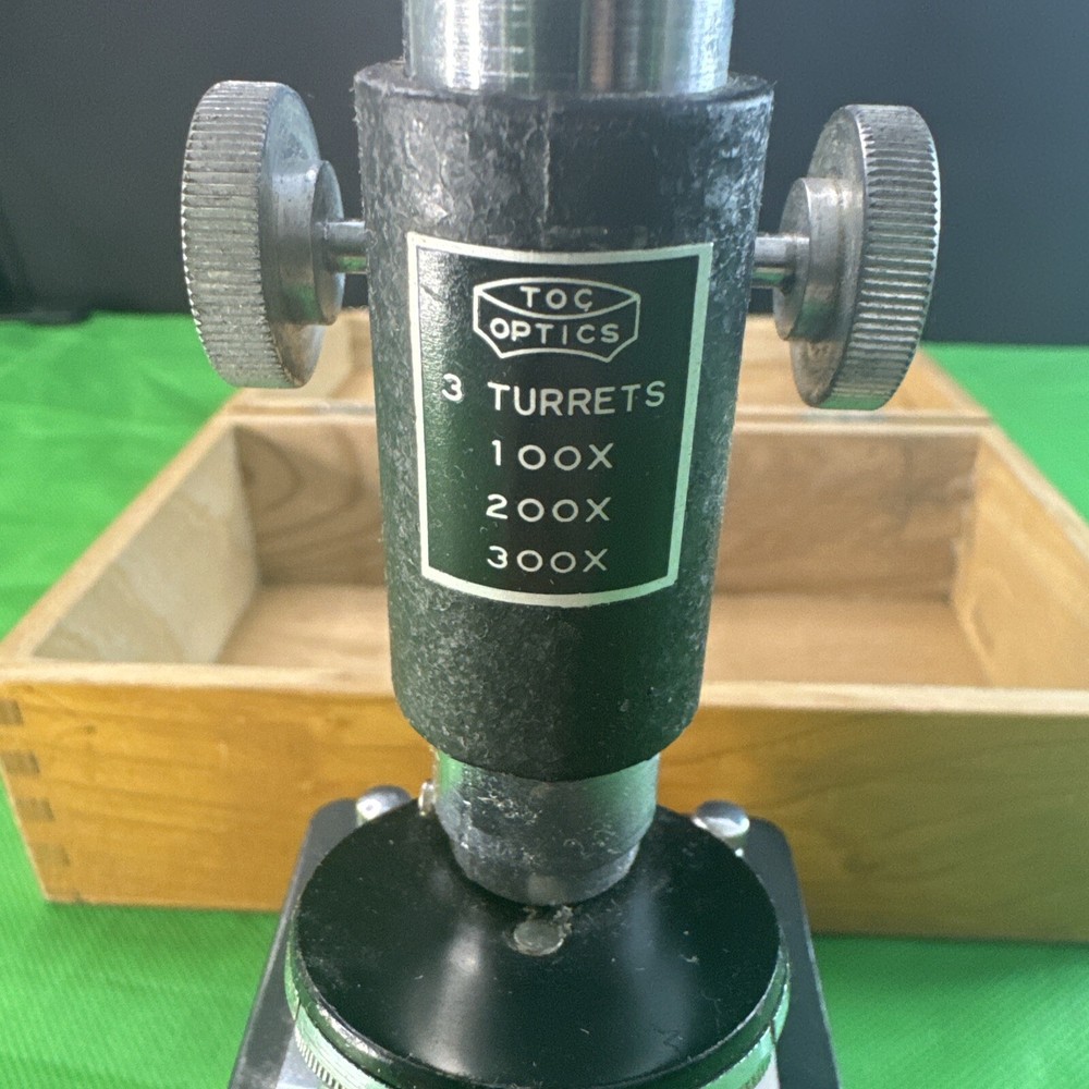 VINTAGE Toc Optics Student Microscope, In Wooden Box.