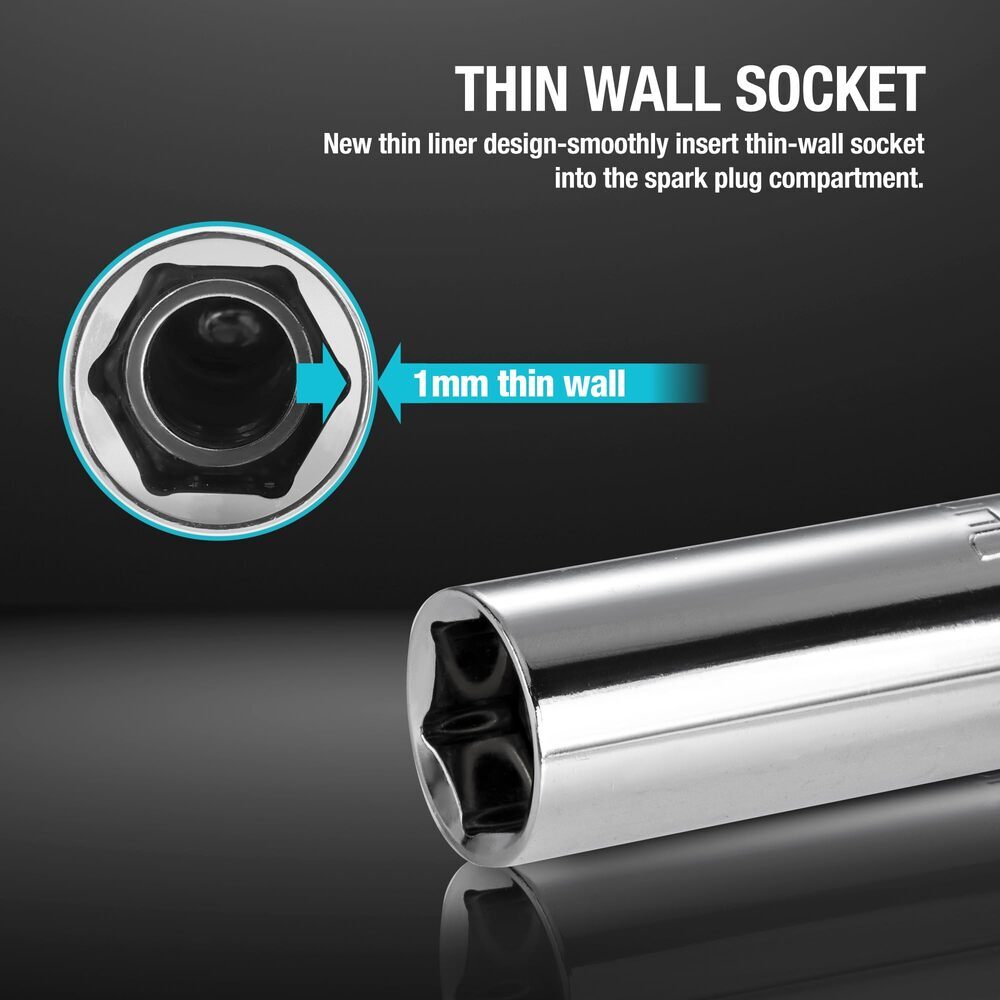 DURATECH 5/8" Swivel Magnetic Spark Plug Socket Thin Wall 3/8" Drivex 6" 6-Point