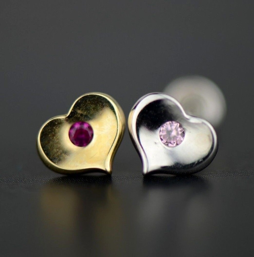 14K White or Yellow Gold Heart Shape CZ Stud Earrings