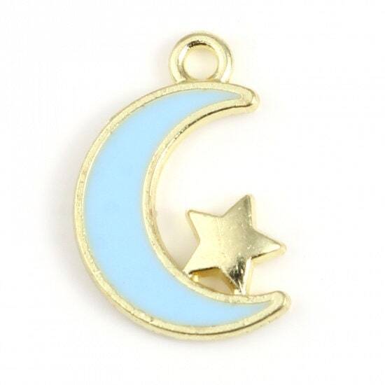 17MM Enamel Moon with Gold Star Charm