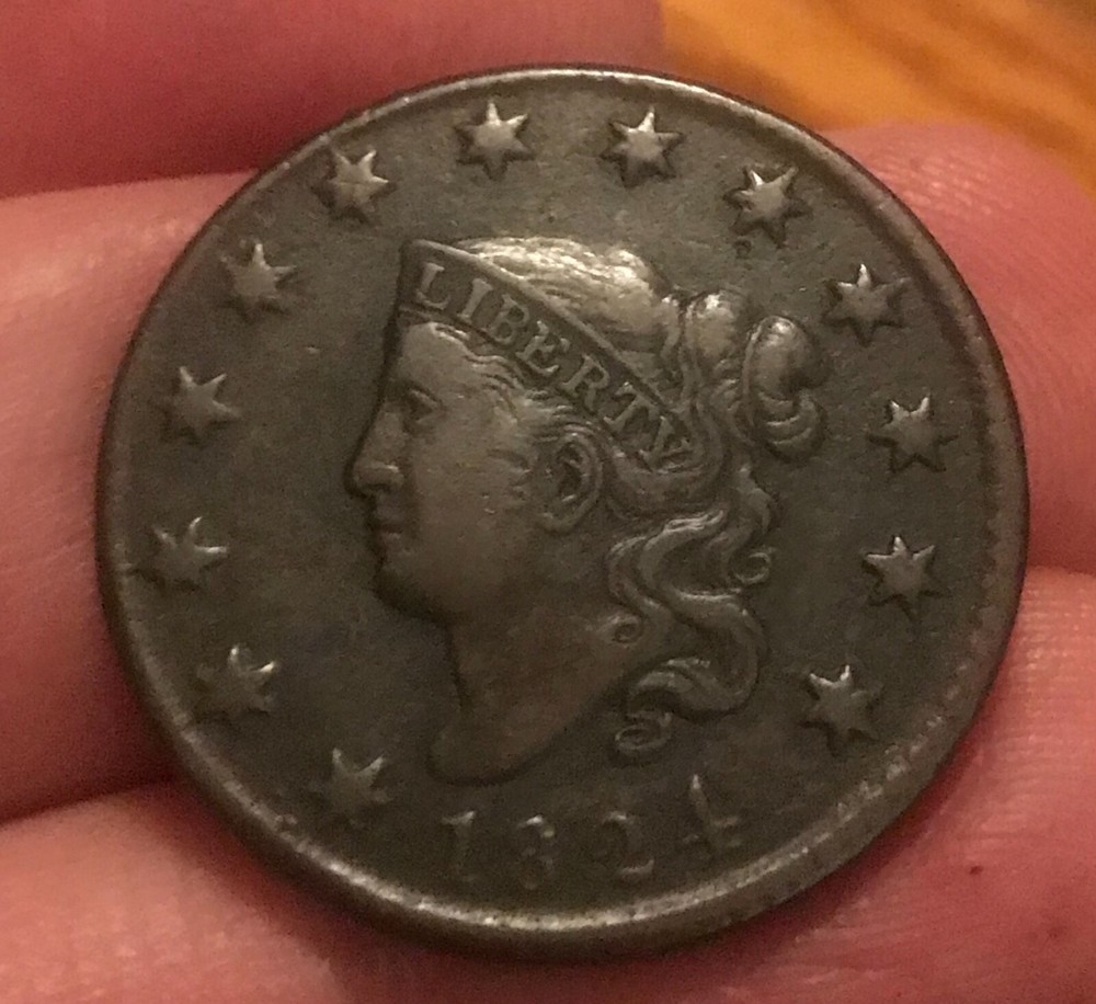 1824 Coronet head large cent , VF , Very fine , scarce