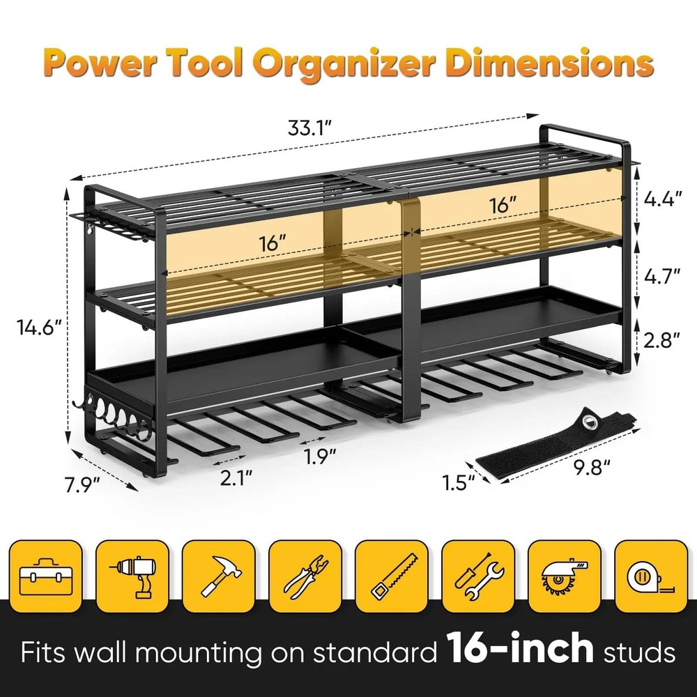 Power Tool Organizer Wall Mount, Extended Large Heavy Duty Drill Holder, 4 Layer