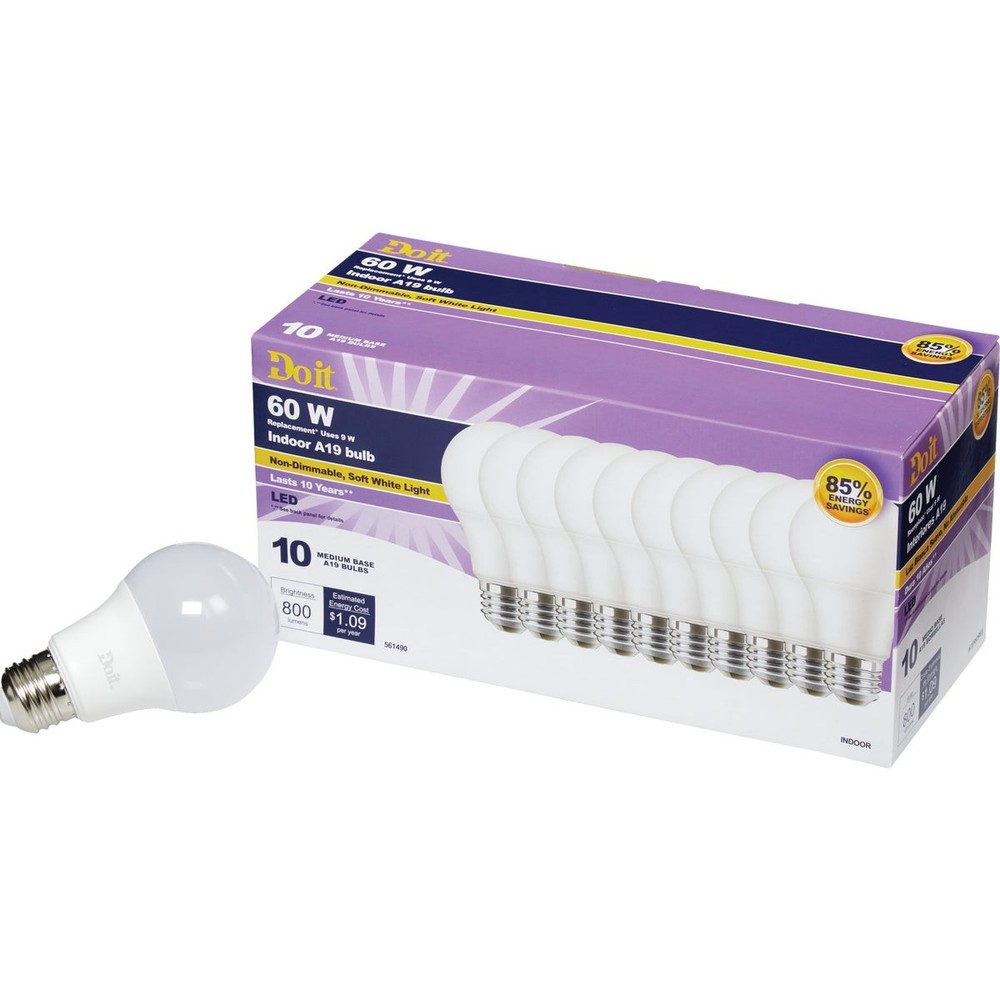 Do it 60W Equivalent Soft White A19 Medium LED Light Bulb (10-Pack) 362038 SIM