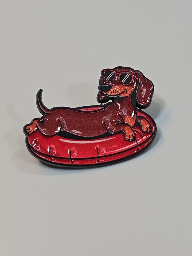 Dachshund With Red Sun Glasses & Pool Float Lapel Pin