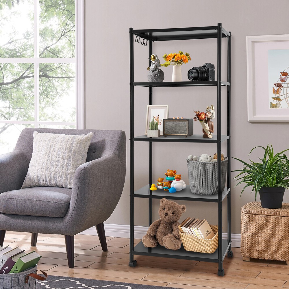 Adjustable Kitchen Storage Shelf With Wheels 5-tier Shelving Rack Storage Rack