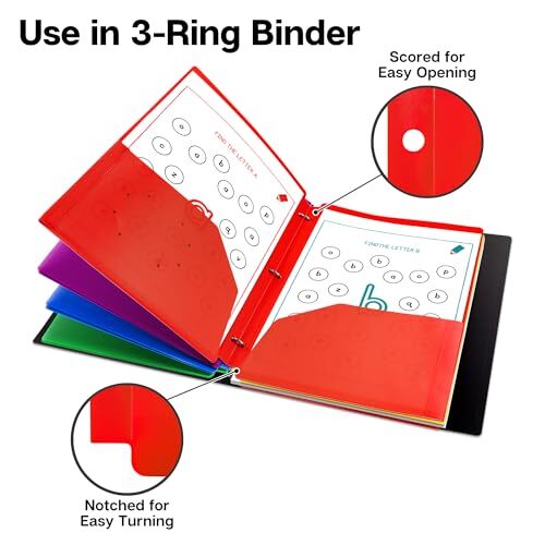 3 Holes Pocket Folders - (Assorted Colors), Plastic Assorted 6 Colors 6 Pack