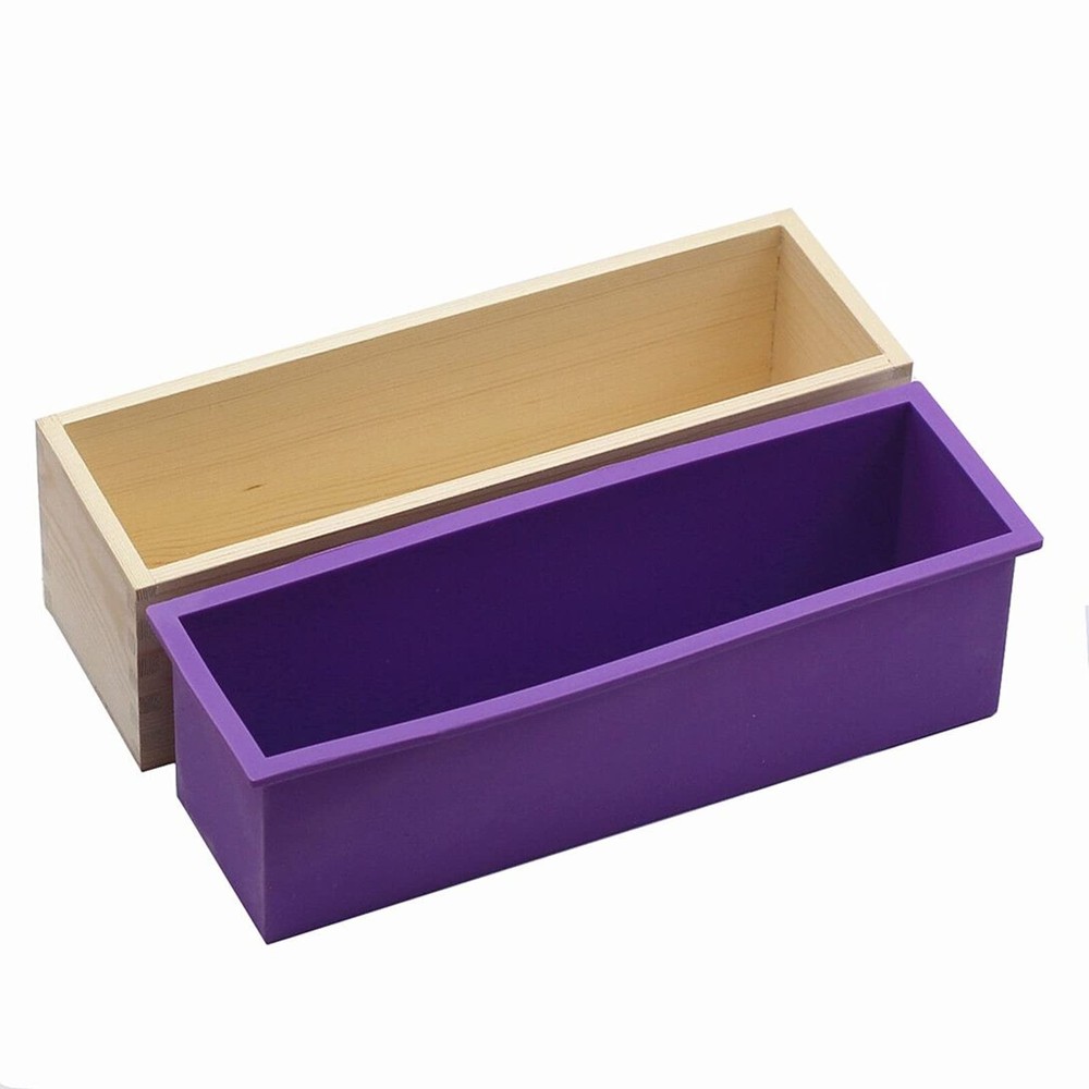 Silicone Soap Loaf Mold with Wood Box Flexible Rectangular 42oz Soap Making
